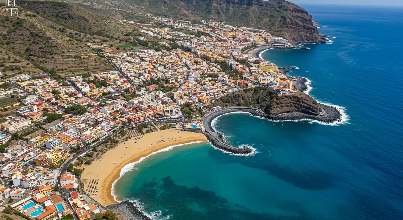 Vue illustrée en style carte des zones et paysages de Tenerife.